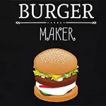 黒い背景に「BURGER MAKER」と書かれたテキストと、その下にカスタムバーガーのイラストが描かれている。