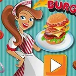 ウェイトレスのキャラクターが大きなハンバーガーを載せた皿を持ち、背景には「BURGER TIME」と書かれた文字とベーコン、ピザ、マッシュルームが描かれている。