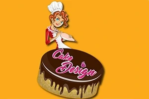 女性のシェフがチョコレートケーキにデザインを描いているイラスト。
