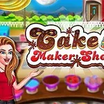 女性がケーキとカクテルを指さし、背景に店内と風景が描かれているイラスト。