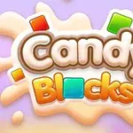 文字「Candy Blocks」がカラフルなブロックとクリームスプラッシュ背景に配置されているデザイン。