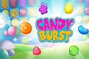 カラフルなキャンディが空中に浮かび、背景には「CANDY BURST」と書かれた文字が大きく描かれているイラスト。