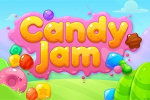 カラフルなキャンディと「Candy Jam」と書かれたピンクの背景が特徴のイラスト。