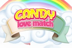 カラフルな虹と雲の背景に「CANDY Love Match」という文字が描かれたバナー。