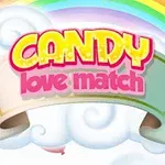 カラフルな虹と雲の背景に「CANDY Love Match」という文字が描かれたバナー。
