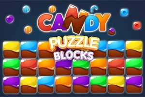 カラフルなキャンディ文字とパズルブロックが並んでいる画像。