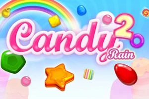 カラフルな虹とキャンディが背景に描かれた「Candy Rain 2」のロゴ。