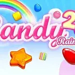 カラフルな虹とキャンディが背景に描かれた「Candy Rain 2」のロゴ。