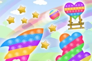 虹色のポップイットや星が背景に広がる空の中に描かれているイラスト。
