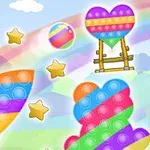 虹色のポップイットや星が背景に広がる空の中に描かれているイラスト。