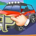 赤い車と手が車の前部を指しているイラスト。