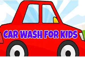 赤い車が描かれ、「CAR WASH FOR KIDS」の文字が中央に配置されているイラスト。
