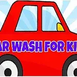 赤い車が描かれ、「CAR WASH FOR KIDS」の文字が中央に配置されているイラスト。