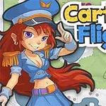 イラストの女性パイロットが制服を着ており、背景にカラフルなタイトル文字があります。