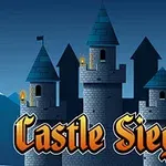 青い屋根を持つ石造りの城が夜の背景に立ち、「Castle Siege」という文字が描かれている。
