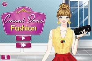 金髪の女性が黄色いブラウスと赤いスカートを着て、黒いクラッチバッグを持っているイラスト。