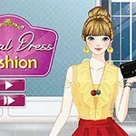 金髪の女性が黄色いブラウスと赤いスカートを着て、黒いクラッチバッグを持っているイラスト。