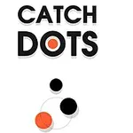 白い背景に「CATCH DOTS」と書かれたテキストと、黒とオレンジの丸いドットが配置されている画像。