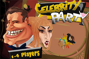 漫画風の有名人のイラストと「CELEBRITY PARTY」のタイトルが描かれた画像。