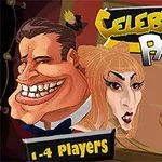 漫画風の有名人のイラストと「CELEBRITY PARTY」のタイトルが描かれた画像。
