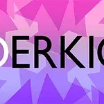 紫からピンクにグラデーションされた背景に太い黒文字で「OERKIO」と書かれている。