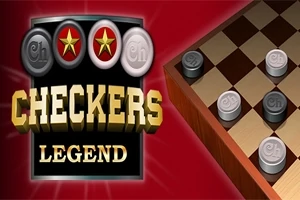 赤い背景に「CHECKERS LEGEND」の文字とチェッカーボードの駒が配置された画像。