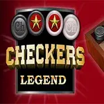 赤い背景に「CHECKERS LEGEND」の文字とチェッカーボードの駒が配置された画像。