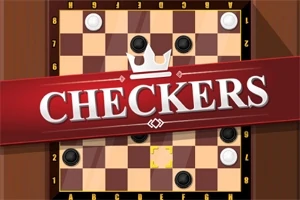 赤いバナーに「CHECKERS」と書かれた文字がチェスボードスタイルの盤面の上に配置されているイメージ。