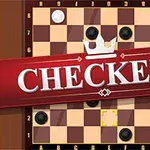 赤いバナーに「CHECKERS」と書かれた文字がチェスボードスタイルの盤面の上に配置されているイメージ。