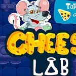 チーズラボの文字と楽しそうなネズミのイラストが描かれたゲーム画面。