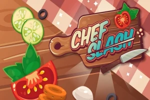まな板の上に「Chef Slash」と書かれた看板と野菜が配置されているイラスト。