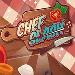 まな板の上に「Chef Slash」と書かれた看板と野菜が配置されているイラスト。