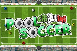 サッカー場の上に「POOL CHILLIN SOCCER」と書かれたデザインが中央に描かれている画像。