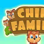 複数のリスが「CHIP FAMILY」と書かれた木の看板の周りに集まっているイラスト。