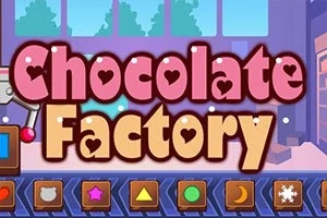 「Chocolate Factory」という文字がデザインされたカラフルな背景の画像。