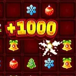赤い背景にクリスマスをテーマにしたオーナメント、ティーポット、ベル、スノーフレークが並んでおり、中央に「+1000」と表示されています。