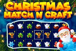 クリスマスの装飾に囲まれたマッチングパズルの画像で、サンタクロースが右下に描かれている。