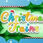 カラフルな文字で「Christmas Trains」と書かれたホリデー風のロゴ、背景にヒイラギの葉と赤い実の装飾が施されています。