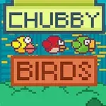 ピクセルアートスタイルの3羽のカラフルな鳥が都市の背景に並んでいるイラスト。