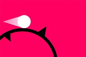 ピンクの背景に黒い曲線と白い円形のオブジェクト。