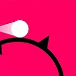 ピンクの背景に黒い曲線と白い円形のオブジェクト。