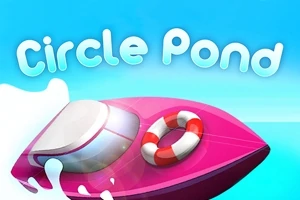 ピンク色のボートと赤白の救命浮き輪が水面に浮かんでいる。