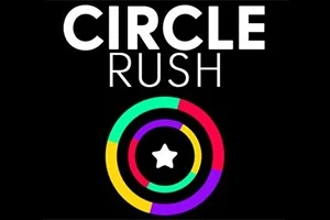 黒い背景に「CIRCLE RUSH」と書かれた白い文字の下に、中央に星が描かれたカラフルな円が描かれている。