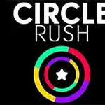 黒い背景に「CIRCLE RUSH」と書かれた白い文字の下に、中央に星が描かれたカラフルな円が描かれている。