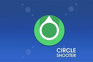 青い背景に、中央に緑色の円と白い矢印があり、右下に「Circle Shooter」というテキストがある画像。