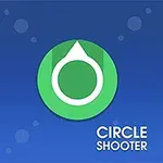 青い背景に、中央に緑色の円と白い矢印があり、右下に「Circle Shooter」というテキストがある画像。