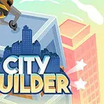 ロボットアームが建物を組み立てる様子と「CITY BUILDER」の文字が描かれたカラフルなイラスト。