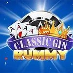 青い背景に、王冠と4枚のAのカード、中央に「CLASSIC GIN RUMMY」のテキスト。