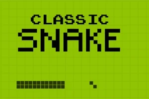 緑色の画面に「CLASSIC SNAKE」という文字とドットで描かれた黒いヘビの絵。