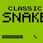 緑色の画面に「CLASSIC SNAKE」という文字とドットで描かれた黒いヘビの絵。